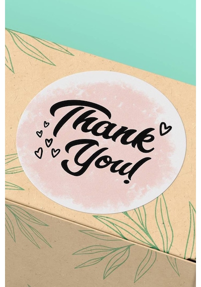 Pembe Suluboya Kalpli Thank You Sticker 3x3cm St2207 Çok Renkli