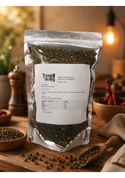 Yuandong Yeşil Sichuan Biberi Zanthoxylum 100 Gr Çin Mutfağı Baharatı Aromatik Tane Biber Sichuan Pepper