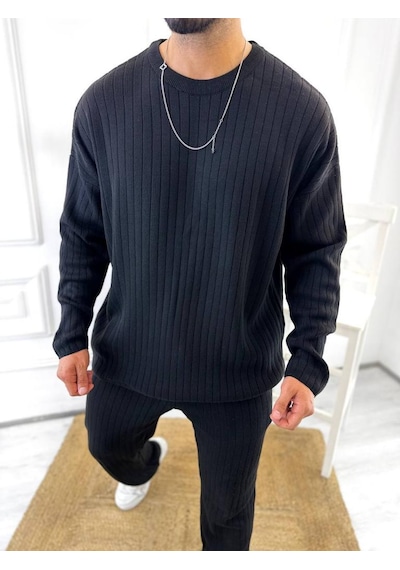 Uzun Kollu Tişört Fitilli Örme Triko Yumuşak Dokulu Tüylenmez Pamuklu Kazak Sweatshirt Siyah Uzun Kollu Tişört Fitilli Örme Triko Yumuşak Dokulu Tüylenmez Pamuklu Kazak Sweatshirt Siyah