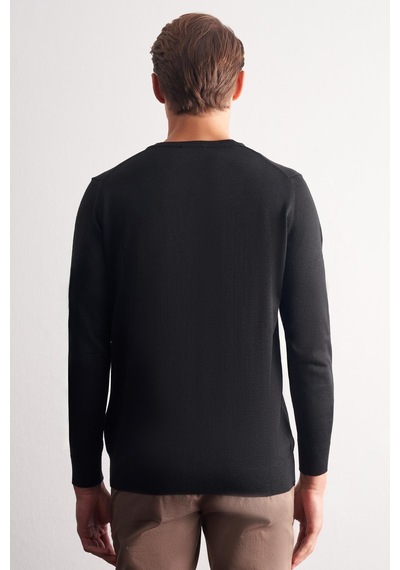 İmza Siyah V Yaka Uzun Kol Cepsiz Comfort Fit Classic Yünlü Triko Kazak 1012255002 Siyah
