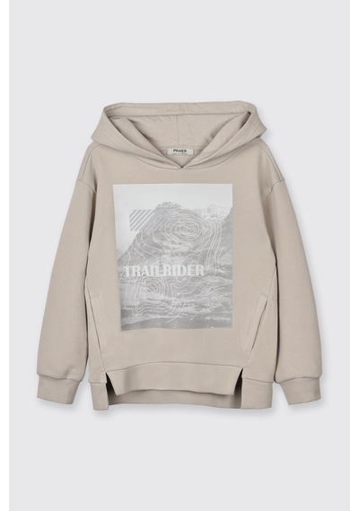 Panço Erkek Çocuk Kapüşonlu Taş Sweatshirt Gri