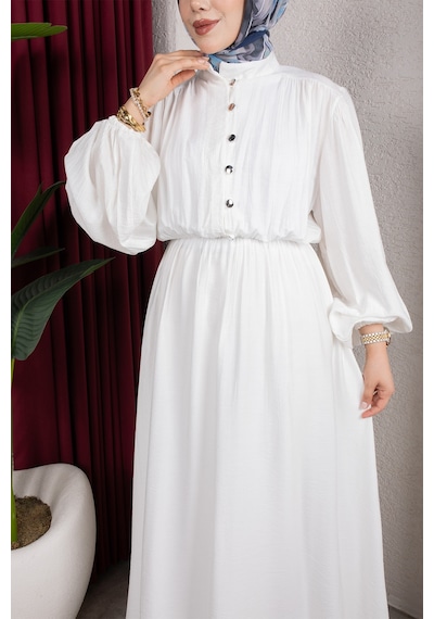 Hira Life Fashion Kadın Çilek Kumaş Ve Önü Düğmeli Eteği Fırfırlı Hakim Yaka Elbise Beyaz Beyaz Hira Life Fashion Kadın Çilek Kumaş Ve Önü Düğmeli Eteği Fırfırlı Hakim Yaka Elbise Beyaz Beyaz