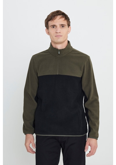 AC&Co / Altınyıldız Classics Erkek Hakı-sıyah Standart Fit Dik Yaka İçi Polarlı Çift Renk Polar Sweatshirt Haki - Siyah