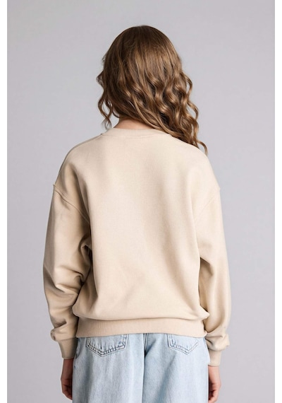 Defacto Kız Çocuk Relax Fit Bisiklet Yaka Baskılı Sweatshirt E6843a825wnbg187 Bej-bg187