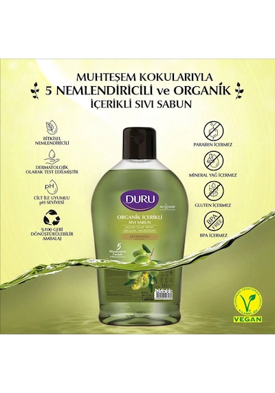 Duru Sıvı Sabun Organik İçerikli Zeytinyağlı 1500 Ml X 3 Adet