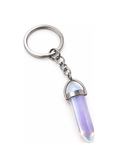 Unisex Opal Kristal Taş Uçlu Metal Anahtarlık Mavi Mor Renk