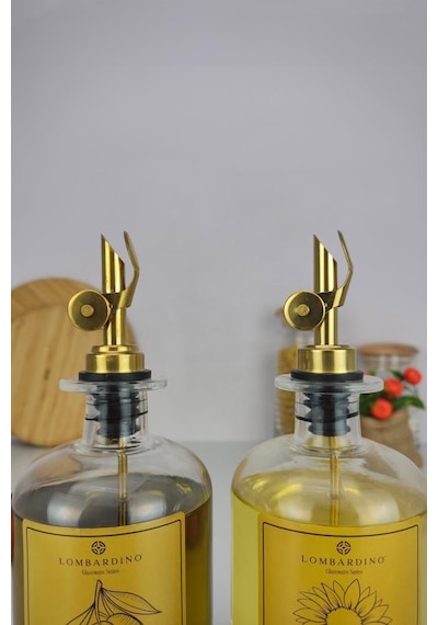 Digithome Lombardino 2'li Zeytinyağı Ve Sıvıyağ Şişesi Otomatik Kapaklı Gold Etiketli Yağdanlık 500 Ml