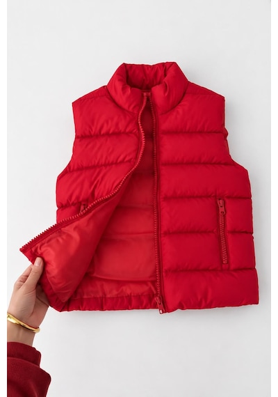 Minigimin Cicileri Dik Yaka Fermuarlı Unisex Şişme Çocuk Yelek 3-6 Yaş - Kırmızı