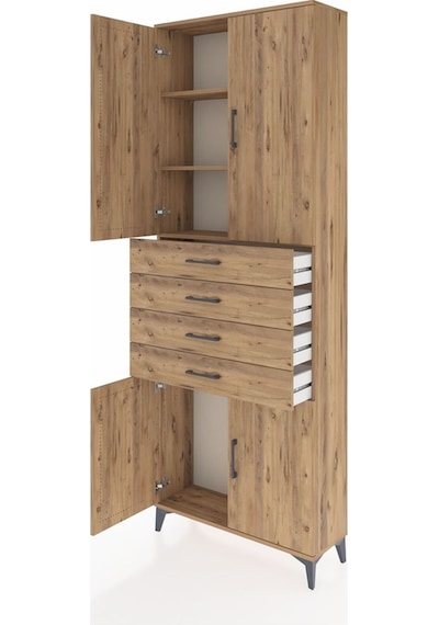 Arges Dolap 3 Raflı 4 Çekmeceli 4 Kapaklı 88x30x243 Çam-çam Çam