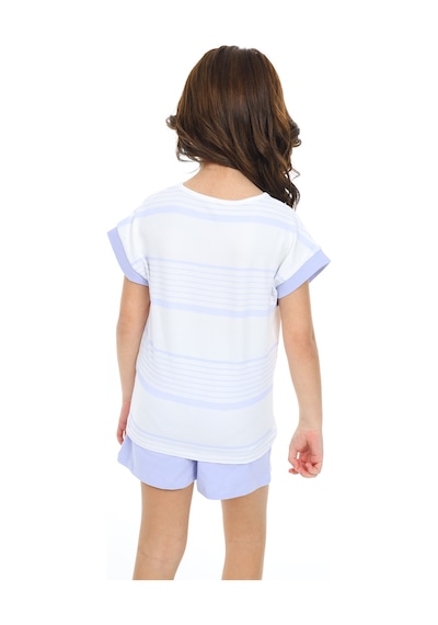 Toontoy Kids Toontoy Kız Çocuk Çizgili Kalp Nakışlı Şortlu Takım Mavi