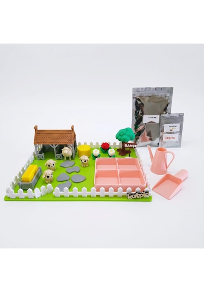 Kutpia Mini Bahçe Çocuk Oyun Ve Eğitim Seti 25x19cm - Sevimli Koyunlar Pembe