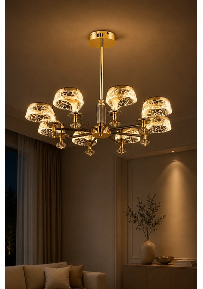 8'li Modern Premium Gold 3 Renkli Ledli Sarkıt Avizesi Salon Mutfak Oturma Odası Şık Modelleri 45w