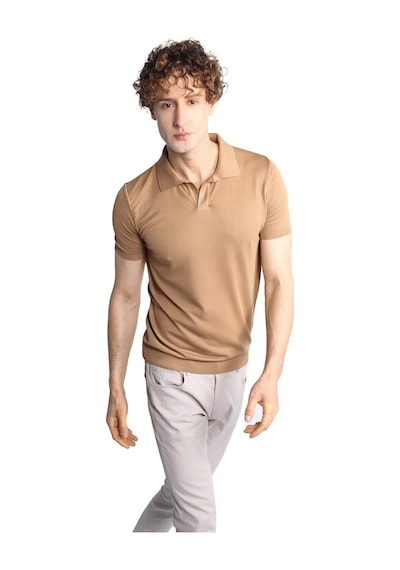 İgs Vizon Slim Fit Dar Kalıp Polo Yaka Düz Kısa Kollu Triko Tişört-16332 Bej