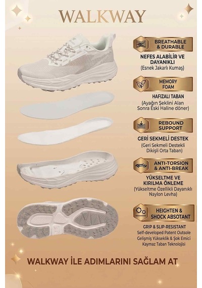 Walkway Beyaz Gümüş Fileli Hafif Esnek Hafızalı Taban Erkek Spor Ayakkabı Flexion M Beyaz - Gümüş