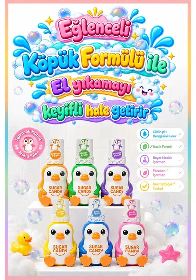 Sugar Candy Çilek Kokulu Doğal Vegan Çocuk Köpük El Sabunu Lolly 350 Ml Paraben İçermeyen Pembe Köpü