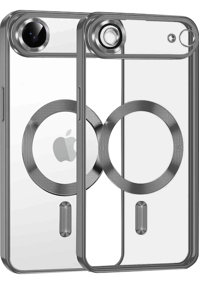 Apple Uyumlu iPhone 17 Air İçin Magsafe İle Kılıf Kamera Lensli Korumalı Şeffaf Silikon Kapak Titanyum-gri
