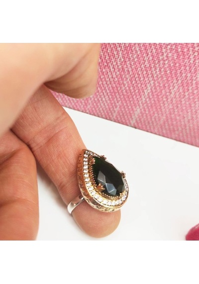Oriental Kuyumculuk Jewellery Otantik Hürrem Gümüş Yüzük Zümrüt Taşlı Yeşil