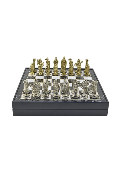 Ayrex Büyük Boy Metal İngiliz Satranç Takımı Parlak Ve Mermer Desenli Sandıklı Mdf Tahtası 36x36x6 Cm.