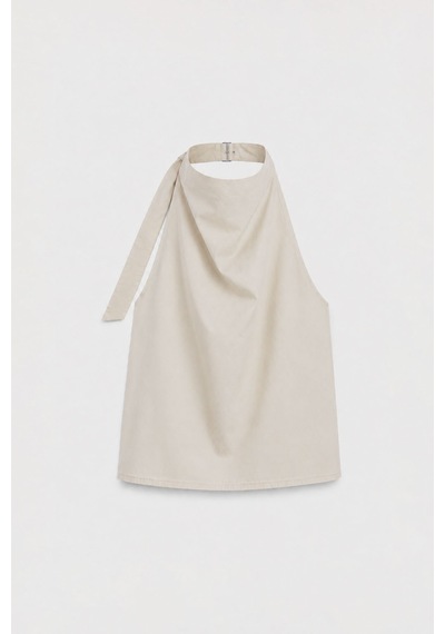 Suud Collection Bej Marty Halter Yaka Poplin Bluz
