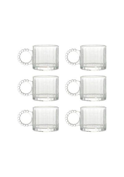 Kristal Cam Bardak Seti, 300ml, 6 Parça, Boncuk Kulplu Diğer
