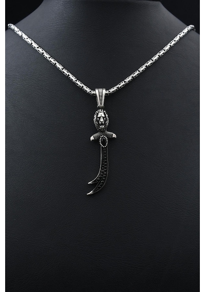 Aslan Figürlü Ve Hz. Ali Zülfikar Kılıcı Gümüş Kolye Kral Zincir 2mm 901843