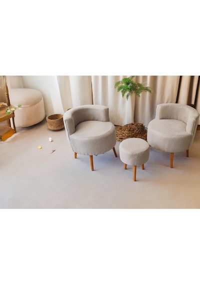 Çay Seti İkili Koltuk Berjer Ve Puf Takımı Salon , Balkon, Ofis 3 Lü Takım 6999