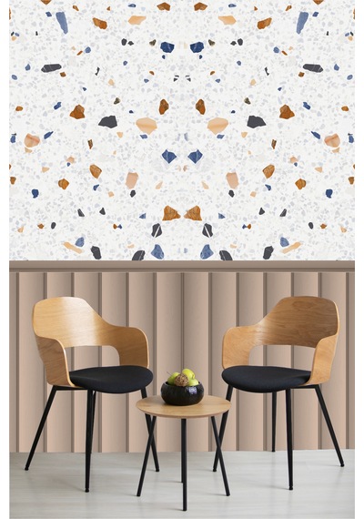 Duvar Folyosu Kendinden Yapışkanlı Ahşap Çıta Ve Terrazzo İbmd141