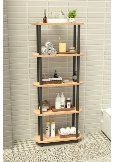 Soft 5 Katlı Banyo Düzenleyici Çok Raflı Banyo Organizeri Çok Amaçlı Banyo Düzenleyici - Meşe Meşe