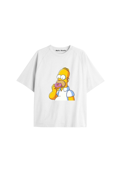Kalic Studio Y2k Vintage Simpson Baskılı Beyaz T-shirt Kod 264 Beyaz-264