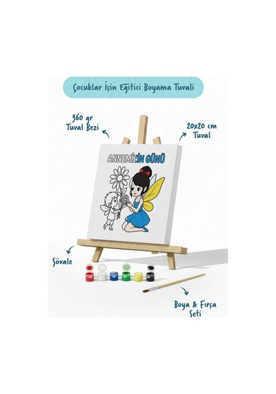 Annemizin Günü Temalı Eğitici Boyama Tuvali Şövaleli Set 20x20 Cm