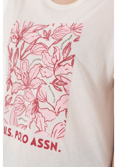 U.S. Polo Assn. Kadın Krem Desenli Bisiklet Yaka Tişört 50299765-VR071