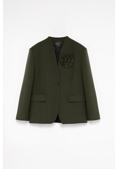 Kadın Açık Haki Gül Detaylı Yakasız Blazer Açık Haki