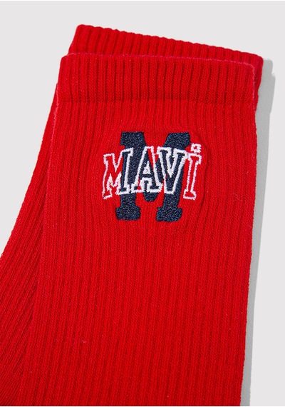 Mavi - Mavi Logo Nakışlı Kırmızı Soket Çorap 1913540-30370 Kırmızı