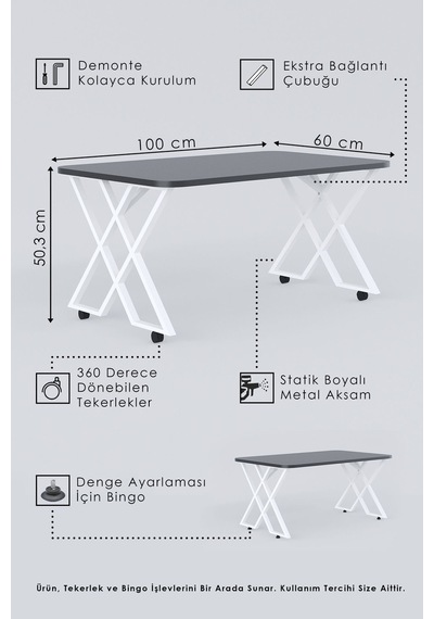 Milano Tekerlekli Orta Sehpa Siyah Metal - Siyah Mermer Tabla