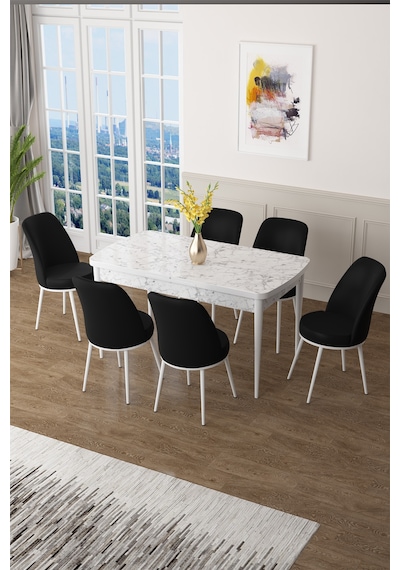 Canisa Concept Zen Serisi 80x132 Mdf Açılabilir Beyaz Mermer Desen Masa Takımı Ve 6 Siyah Sandalye Masa Beyaz Mermer Desen 6 Siyah Sandalye Canisa Concept Zen Serisi 80x132 Mdf Açılabilir Beyaz Mermer Desen Masa Takımı Ve 6 Siyah Sandalye Masa Beyaz Mermer Desen 6 Siyah Sandalye
