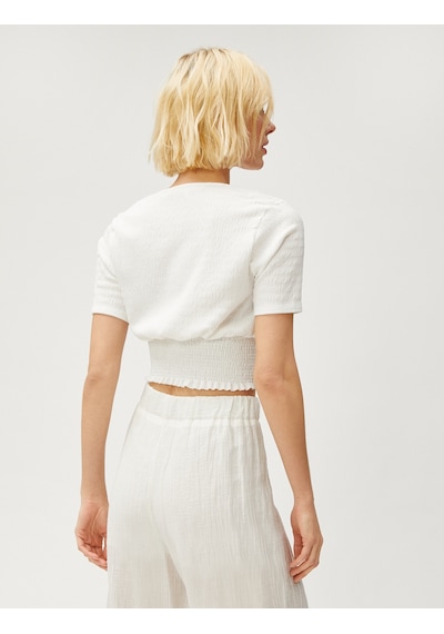 Koton Crop Tişört Gipeli V Yaka Beyaz 3sak50069ek Beyaz