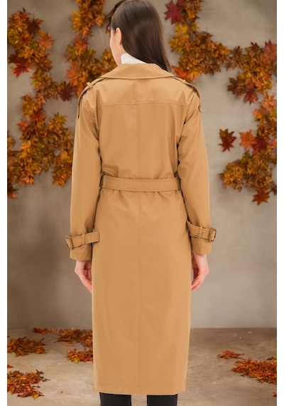 Z6737 Dewberry Bayan Trençkot-düz Camel Düz Camel