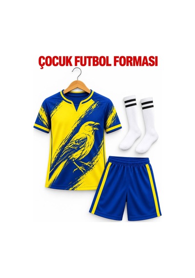 Sonvadi Çocuk Futbol Forması Takımı Kanarya Baskılı 3 Parça Çorap Sarı