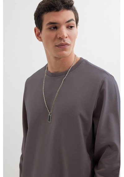 Tudors Erkek Relax Fit Rahat Kesim %100 Pamuk 2 İplik Bisiklet Yaka Koyu Gri Sweatshirt-41521 Koyu Gri