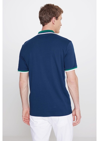Erkek Lacıvert-yesıl Regular Fit Geniş Kesim Polo Yaka %100 Pamuk Tişört Lacıvert-yesıl