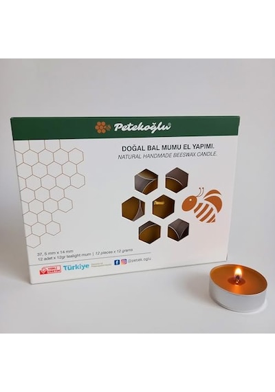 12 Adet Tealight Doğal Petek Balmumu Mum Standart Boy Beeswax Candle Genel