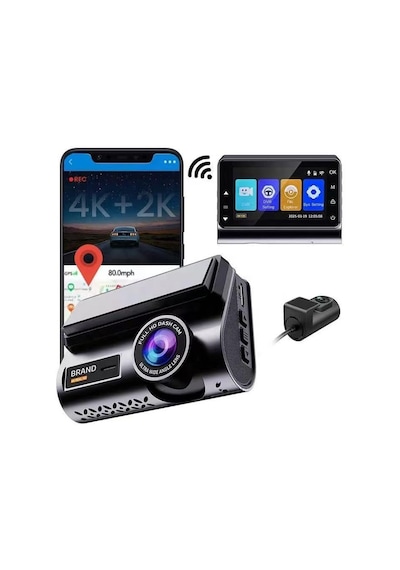 Tr 4k + 2k Çift Kameralı Dash Cam Gps Konum Ve Hız Takibi Wi-fi Bağlantılı Süper Gece Görüşlü Yol Kayıt