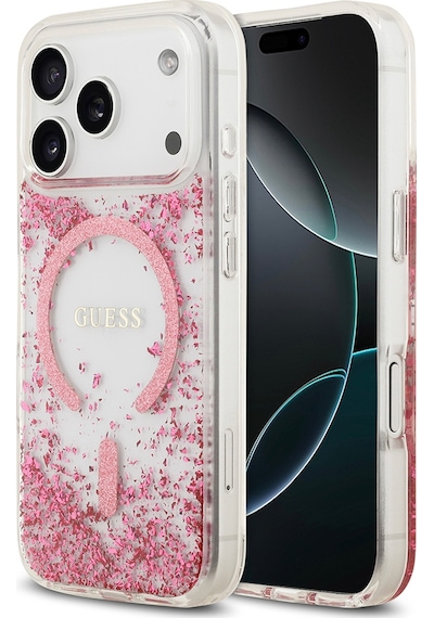 Apple Uyumlu iPhone 17 Pro Kılıf Guess Lisanslı M-safe Şarj Özellikli Transparan Resin Bottom Kapak Pembe Pembe