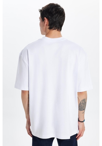 Tudors Unisex Oversize Geniş Kesim %100 Pamuk Yumuşak Dokulu Basic Bisiklet Yaka Beyaz Tişört-30842