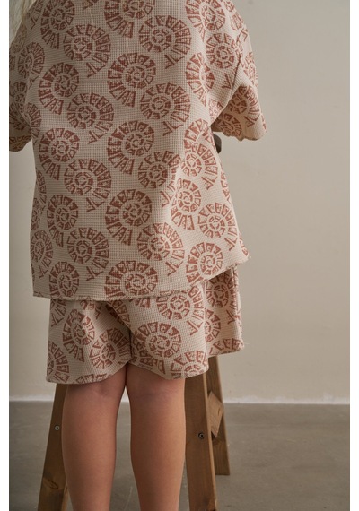 Oh La La Koala Bej Boho Bloom Serisi Waffle Şortlu Takım