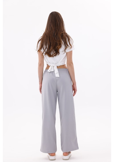 Genius Store Kadın Pantolon Geniş Paça Pamuklu Viskon Cepli Pantolon Beli Lastikli Genişpaça-pantolon Gri
