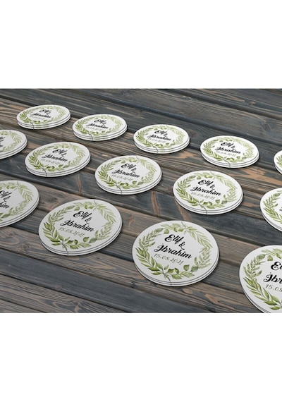 Yeşilyapraklı Çelenk Modeli Ürünlerinize Özel 5 Cm - 40 Adet Opak Sticker Renkli