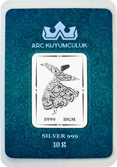 Huzur ve İmanın Gücünü Hissettiren Mevlana Temalı Hediyeye Özel 10 Gram 999 Ayar Gümüş Külçesi-697