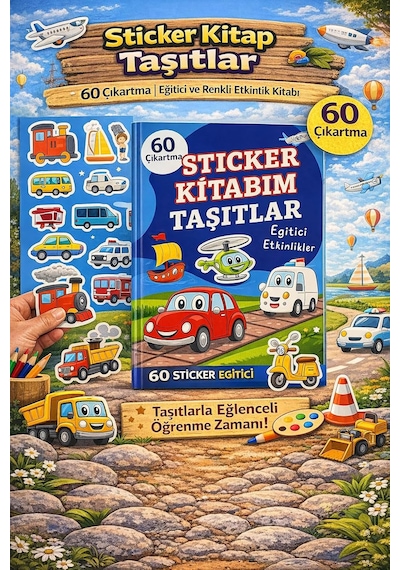 Çocuklar İçin Eğitici Taşıtlar Sticker Kitabı - 60 Çıkartma İle Renkli Aktivite Kitabı