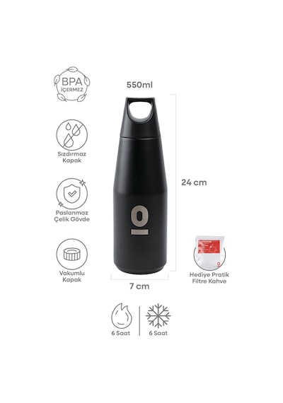 Paslanmaz Çelik Siyah Şişe Termos 550 ML No:67